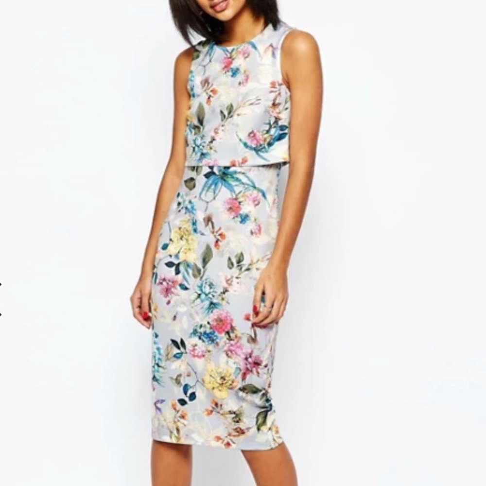 ASOS Botanical Crop Top Midi Pencil Dress